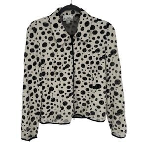 Joseph Ribkoff Cream Jacket Black Mesh Polka Dots Lightweight Vintage 10